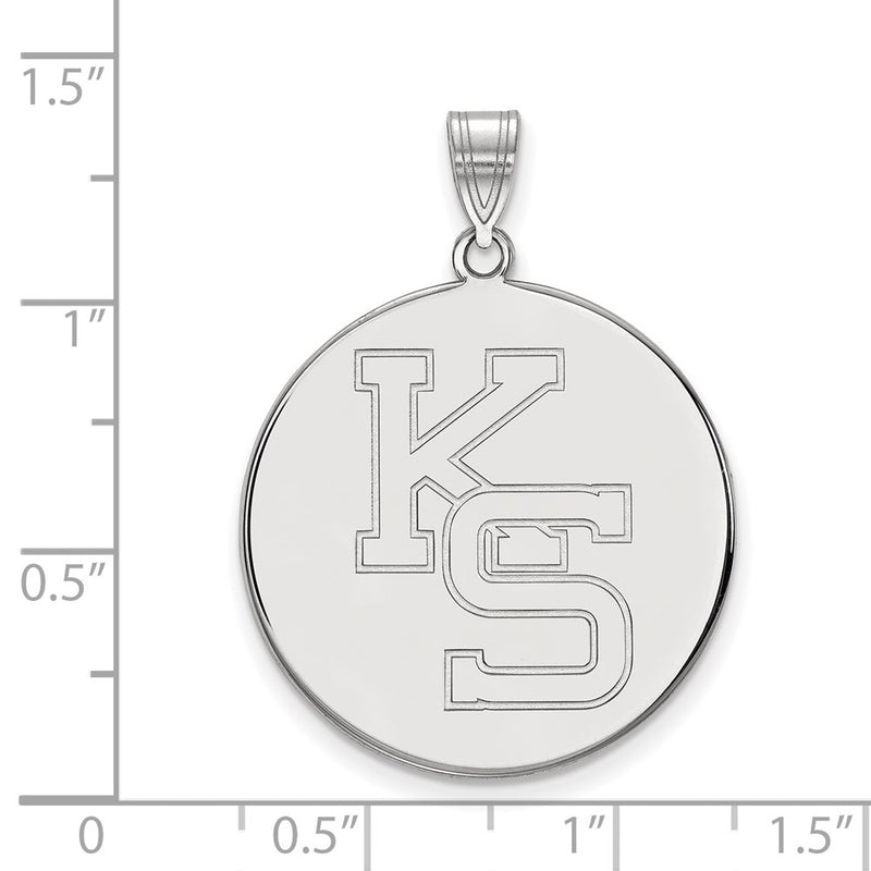 Sterling Silver Rhodium Plated Logoart Kansas State University K S Extra Large Disc Pendant