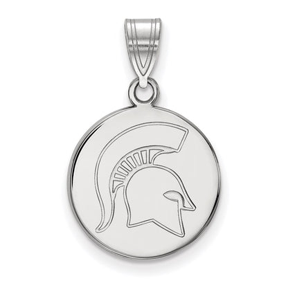 Sterling Silver Rhodium Plated Logoart Michigan State University Spartan Medium Disc Pendant