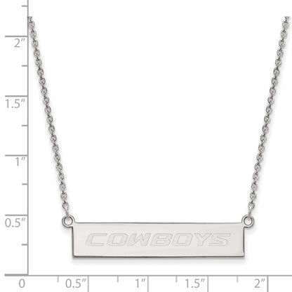 Sterling Silver Rhodium Plated Logoart Oklahoma State University Cowboys Small Bar 18 Inch Necklace