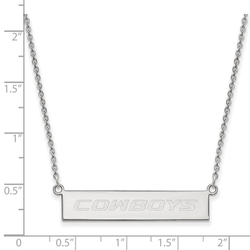 Sterling Silver Rhodium Plated Logoart Oklahoma State University Cowboys Small Bar 18 Inch Necklace
