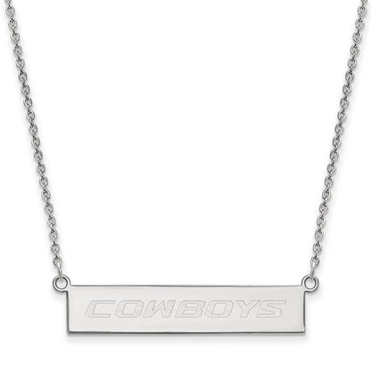 Sterling Silver Rhodium Plated Logoart Oklahoma State University Cowboys Small Bar 18 Inch Necklace