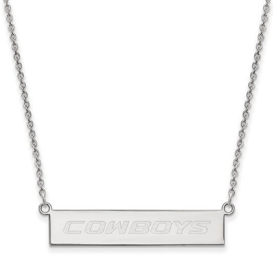 Sterling Silver Rhodium Plated Logoart Oklahoma State University Cowboys Small Bar 18 Inch Necklace
