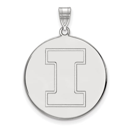Sterling Silver Rhodium Plated Logoart University Of Illinois Letter I Extra Large Disc Pendant