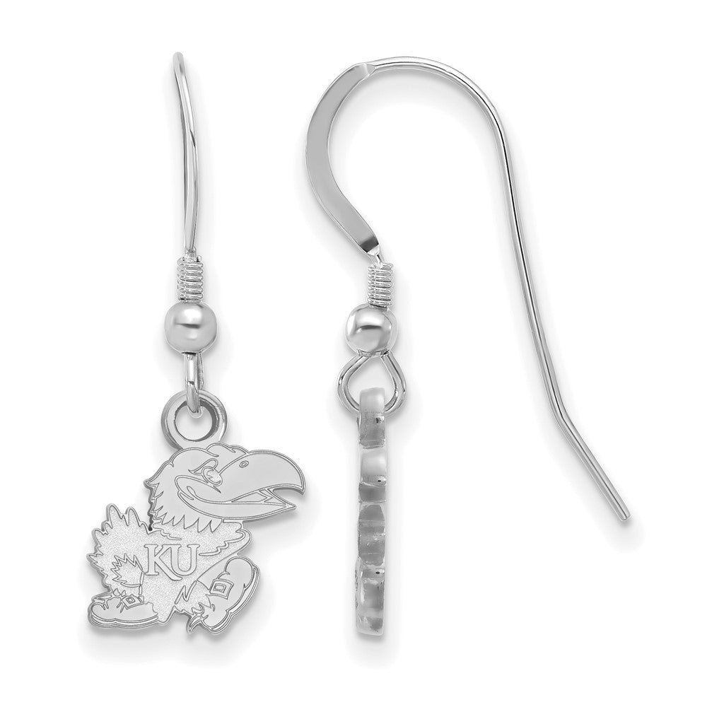 Sterling Silver Rhodium Plated Logoart University Of Kansas Jayhawk Extra Small Dangle Wire Earrings