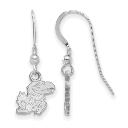 Sterling Silver Rhodium Plated Logoart University Of Kansas Jayhawk Extra Small Dangle Wire Earrings