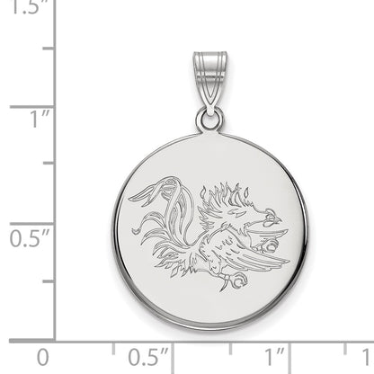 Sterling Silver Rhodium Plated Logoart University Of South Carolina Gamecock Large Disc Pendant