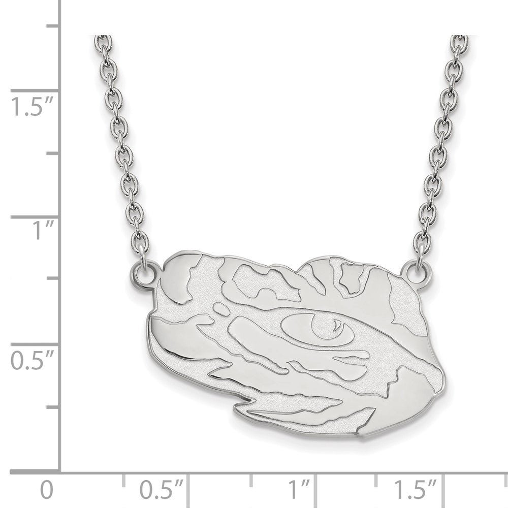 10K White Gold Logoart Louisiana State University Tiger Eye Large Pendant 18 Inch Necklace