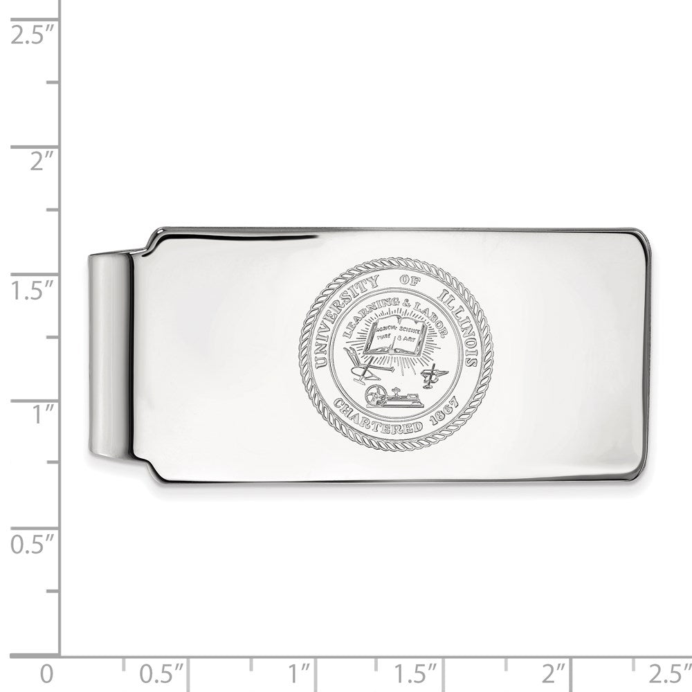Sterling Silver Rhod-Pltd Logoart University of Illinois Crest Money Clip