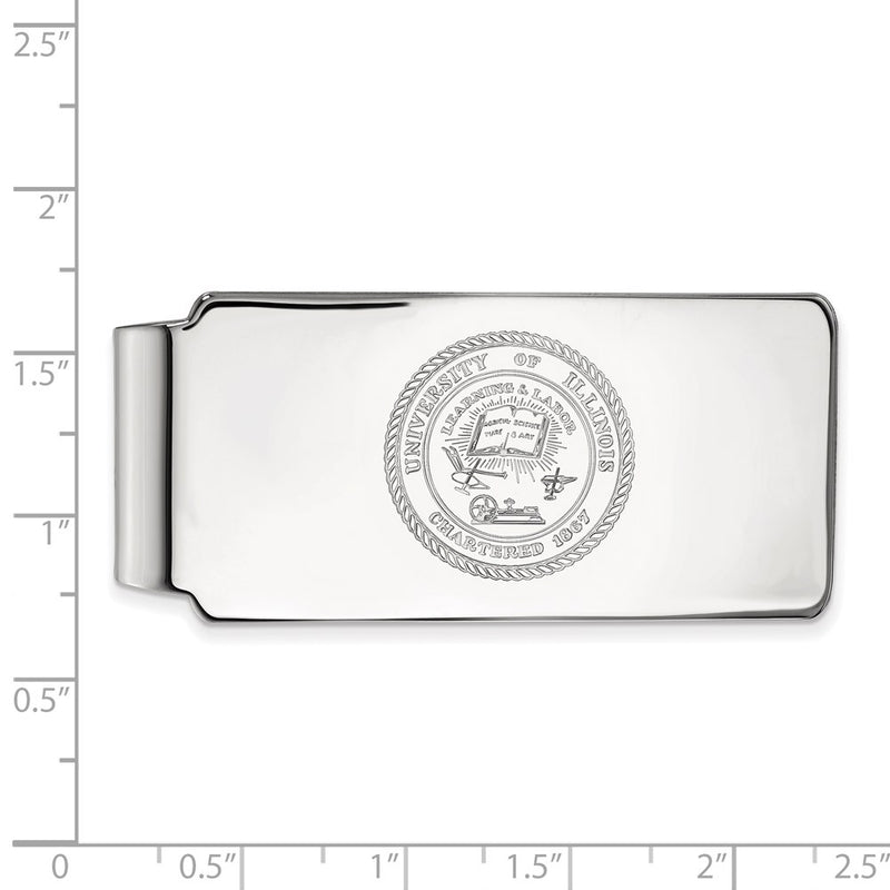 Sterling Silver Rhod-Pltd Logoart University of Illinois Crest Money Clip