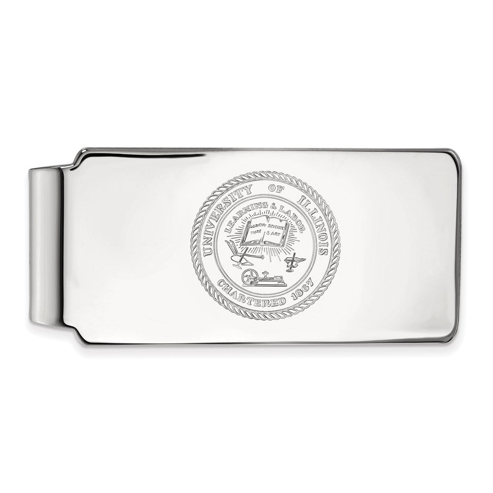 Sterling Silver Rhod-Pltd Logoart University of Illinois Crest Money Clip