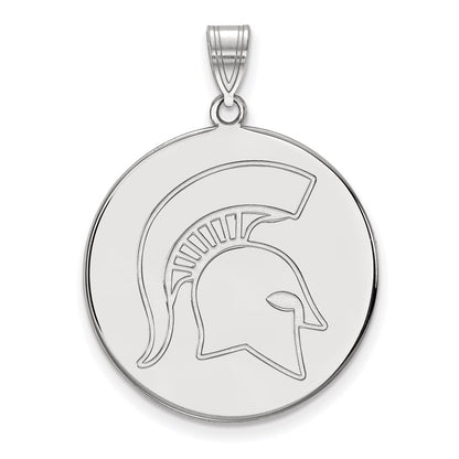 Sterling Silver Rhodium Plated Logoart Michigan State University Spartan Extra Large Disc Pendant