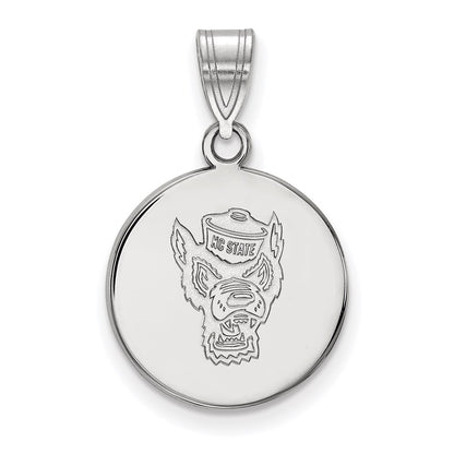 10K White Gold Logoart North Carolina State University Wolf Medium Disc Pendant