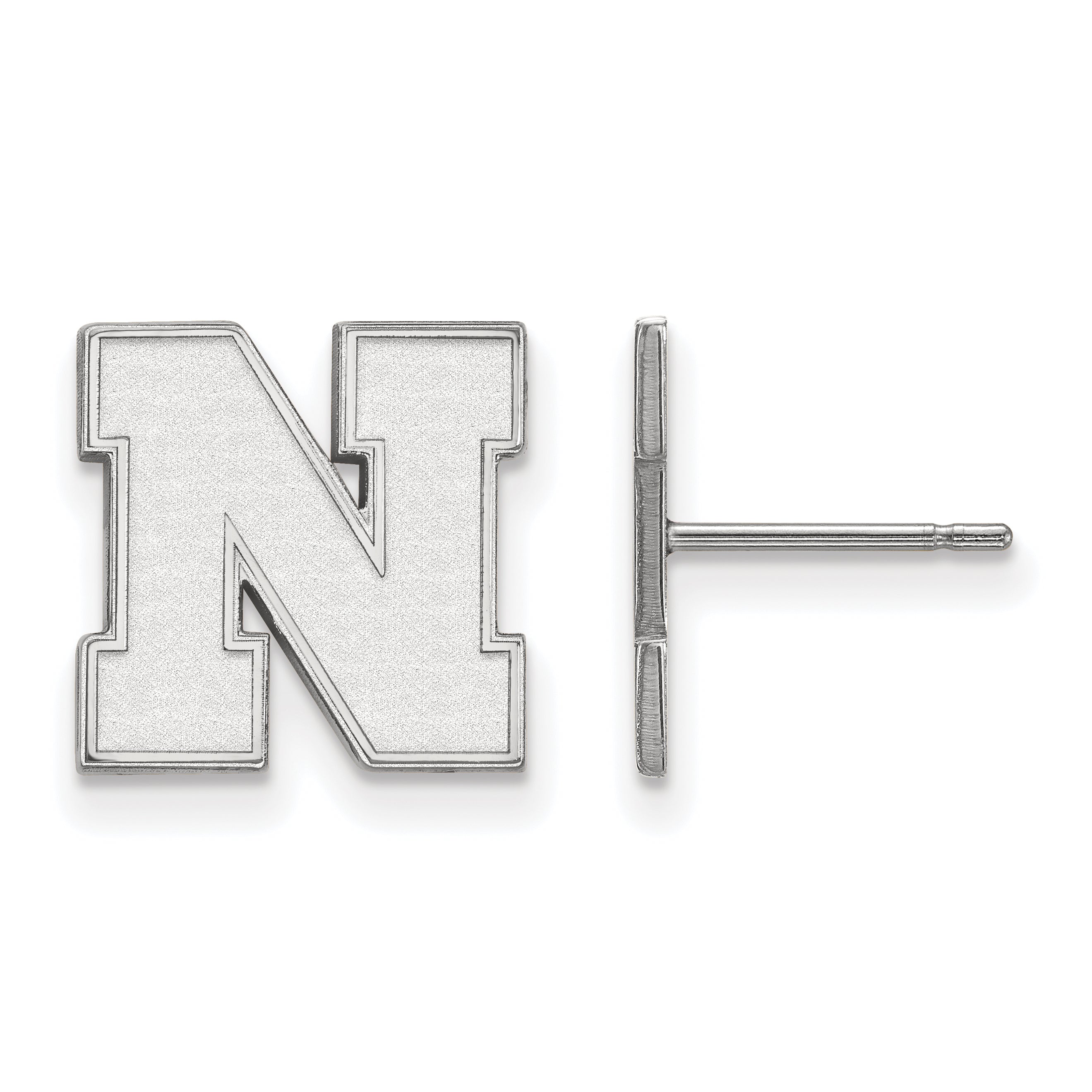 10K White Gold Logoart University Of Nebraska Letter N Small Post Earrings