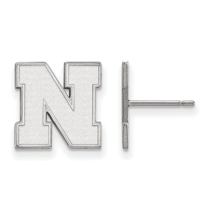 10K White Gold Logoart University Of Nebraska Letter N Small Post Earrings