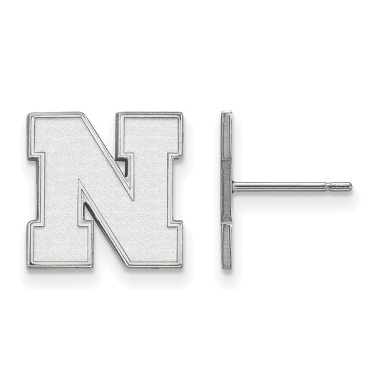 10K White Gold Logoart University Of Nebraska Letter N Small Post Earrings