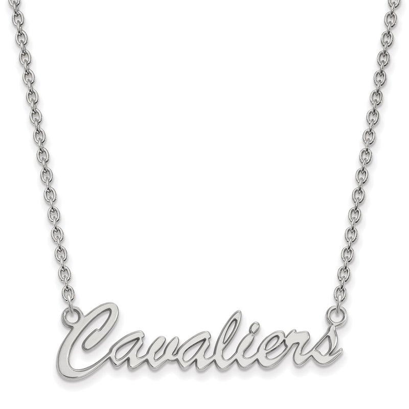 Sterling Silver Rhodium Plated Logoart University Of Virginia Cavaliers Script Medium Pendant 18 Inch Necklace