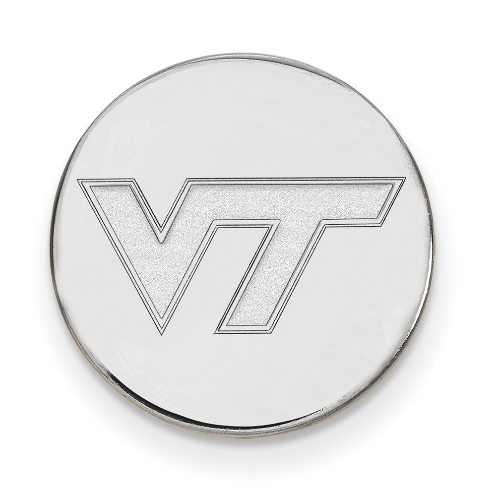 Sterling Silver Rhodium Plated Logoart Virginia Tech Black Leather Wallet