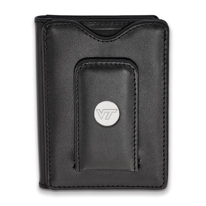 Sterling Silver Rhodium Plated Logoart Virginia Tech Black Leather Wallet