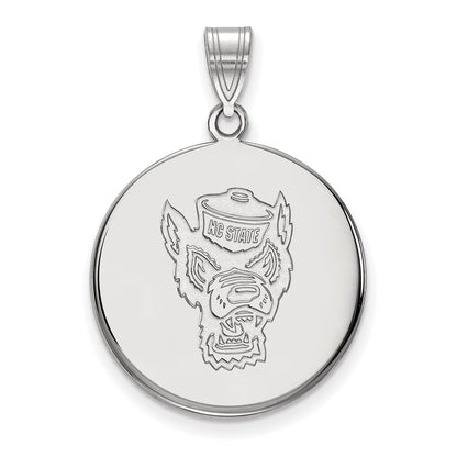 Sterling Silver Rhodium Plated Logoart North Carolina State University Wolf Large Disc Pendant