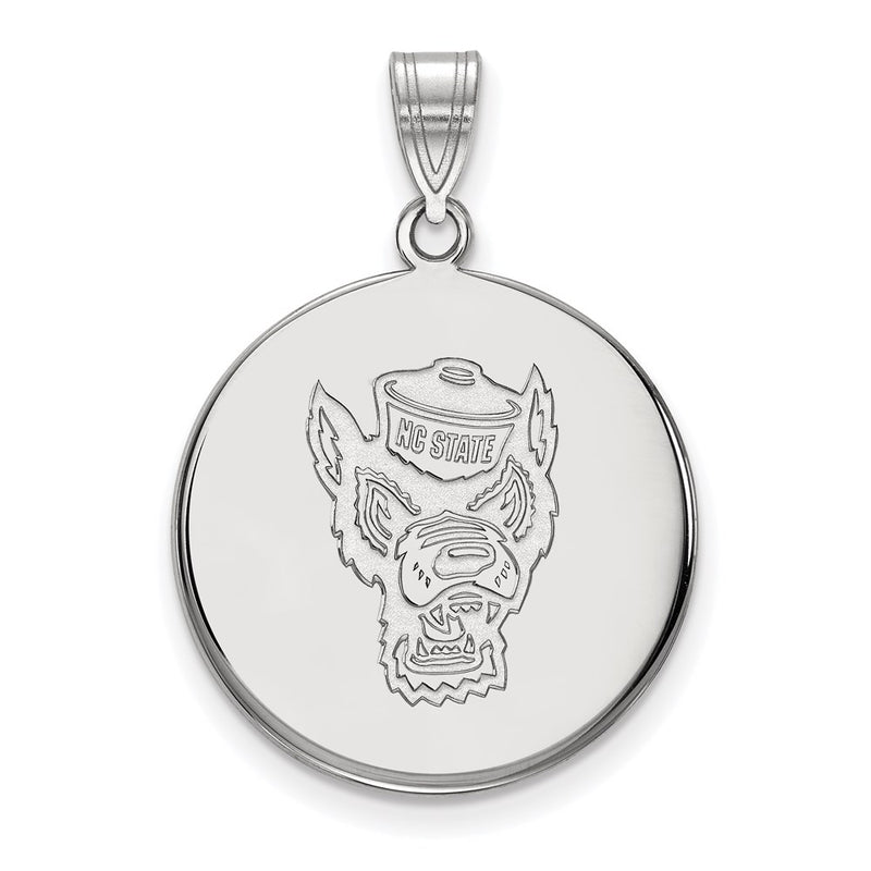 Sterling Silver Rhodium Plated Logoart North Carolina State University Wolf Large Disc Pendant