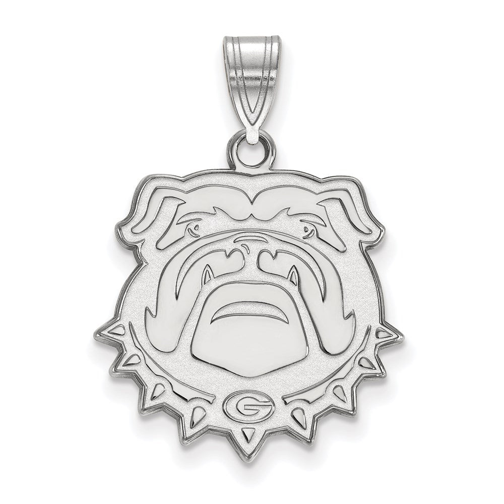 Sterling Silver Rhodium Plated Logoart University Of Georgia Bulldog Large Pendant