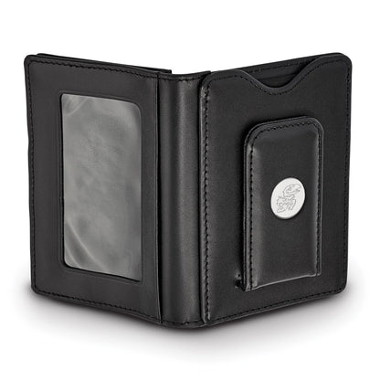 Sterling S. Rhodium Plated Logoart University of Kansas Black Leather Wallet