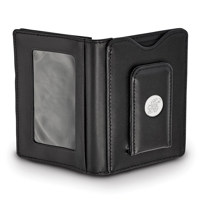 Sterling S. Rhodium Plated Logoart University of Kansas Black Leather Wallet