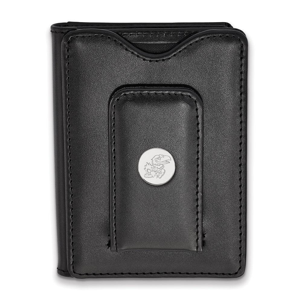 Sterling S. Rhodium Plated Logoart University of Kansas Black Leather Wallet