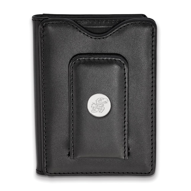 Sterling S. Rhodium Plated Logoart University of Kansas Black Leather Wallet