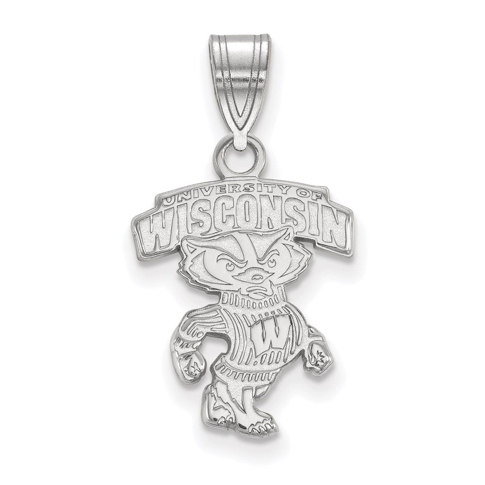 Sterling Silver Rhodium Plated Logoart University Of Wisconsin Medium Pendant