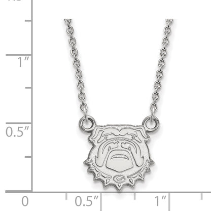 10K White Gold Logoart University Of Georgia Bulldog Small Pendant 18 Inch Necklace