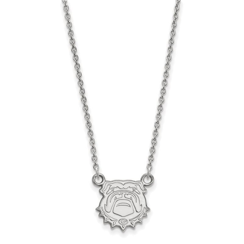 Sterling Silver Rhodium Plated Logoart University Of Georgia Bulldog Small Pendant 18 Inch Necklace