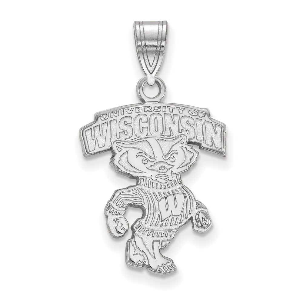 Sterling Silver Rhodium Plated Logoart University Of Wisconsin Large Pendant