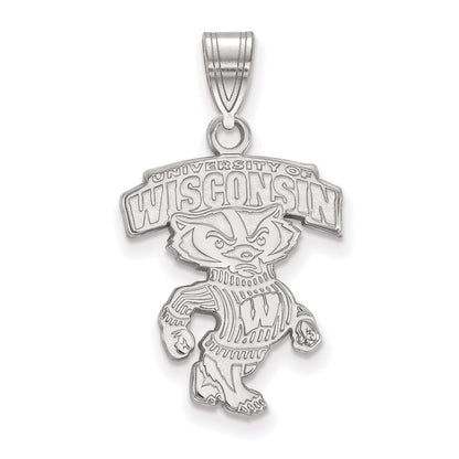 Sterling Silver Rhodium Plated Logoart University Of Wisconsin Large Pendant