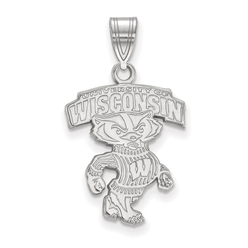 Sterling Silver Rhodium Plated Logoart University Of Wisconsin Large Pendant
