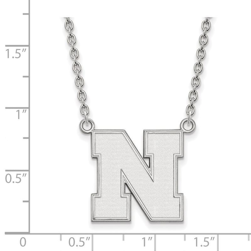 Sterling Silver Rhodium Plated Logoart University Of Nebraska Letter N Large Pendant 18 Inch Necklace