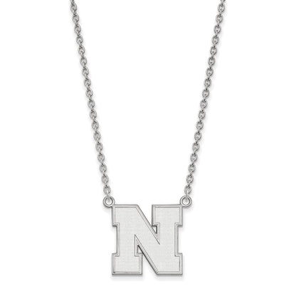 Sterling Silver Rhodium Plated Logoart University Of Nebraska Letter N Large Pendant 18 Inch Necklace