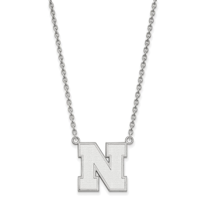 Sterling Silver Rhodium Plated Logoart University Of Nebraska Letter N Large Pendant 18 Inch Necklace