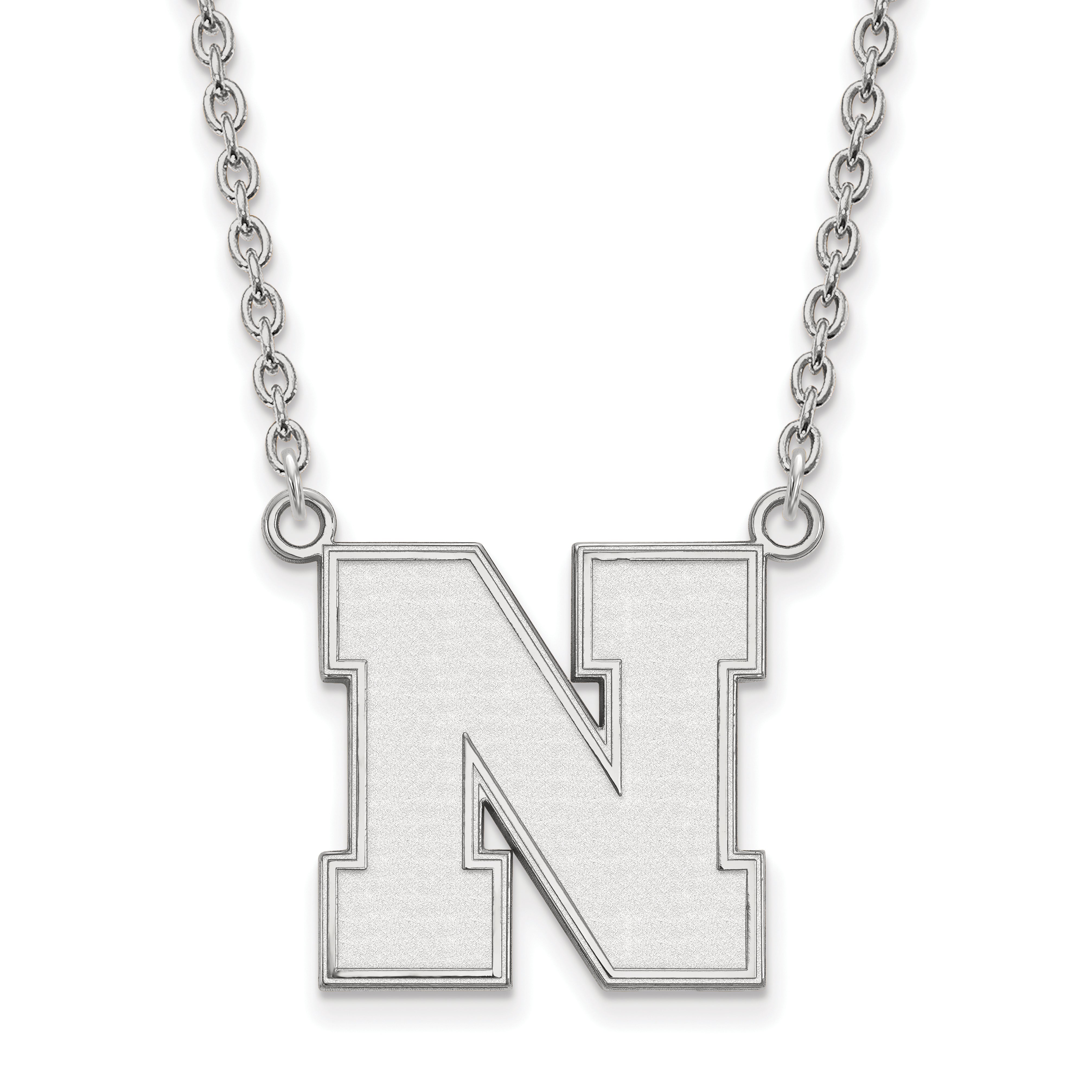 10K White Gold Logoart University Of Nebraska Letter N Large Pendant 18 Inch Necklace