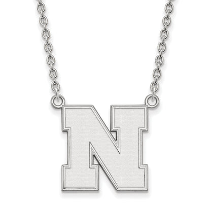 10K White Gold Logoart University Of Nebraska Letter N Large Pendant 18 Inch Necklace