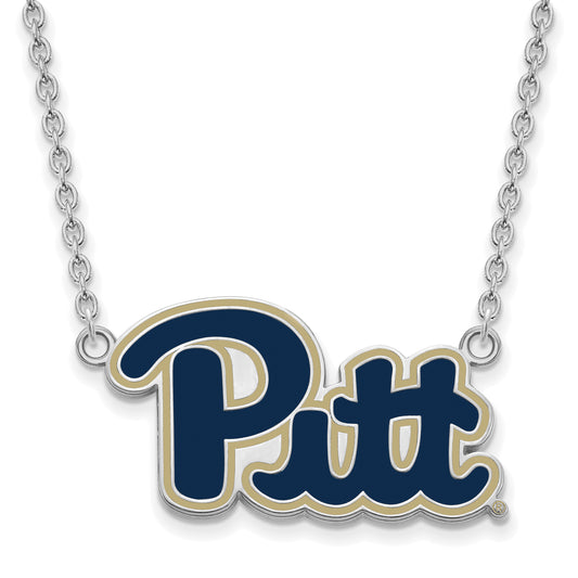 Sterling Silver Rhodium Plated Logoart University Of Pittsburgh Large Enameled Pendant 18 Inch Necklace