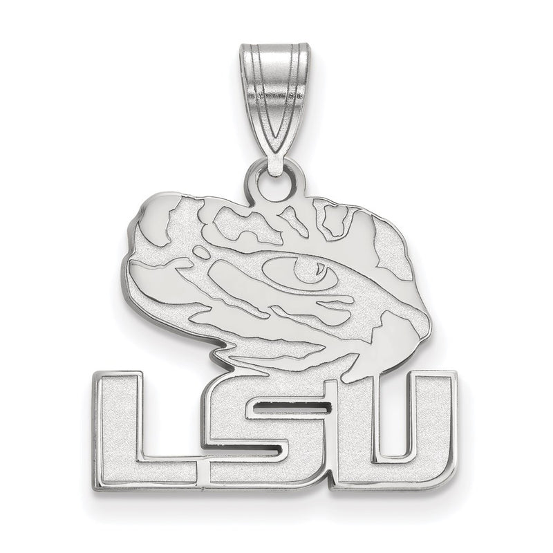 Sterling Silver Rhodium Plated Logoart Louisiana State University L S U Tiger Eye Medium Pendant