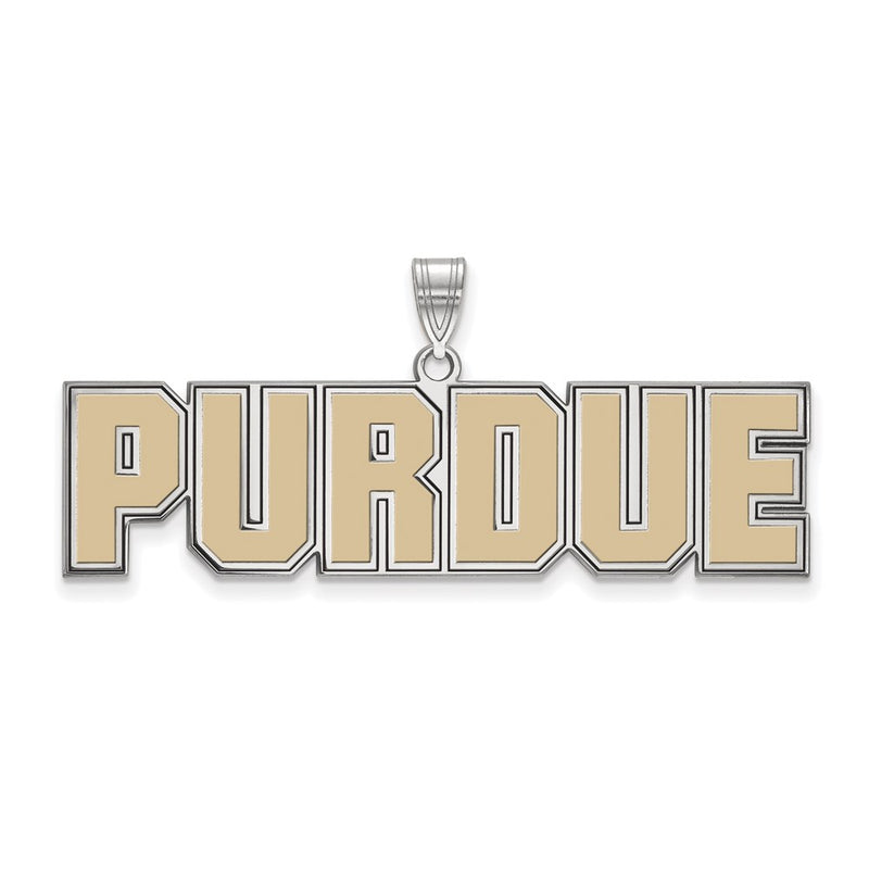 Sterling Silver Rhodium Plated Logoart Purdue University Block Type Large Enameled Pendant