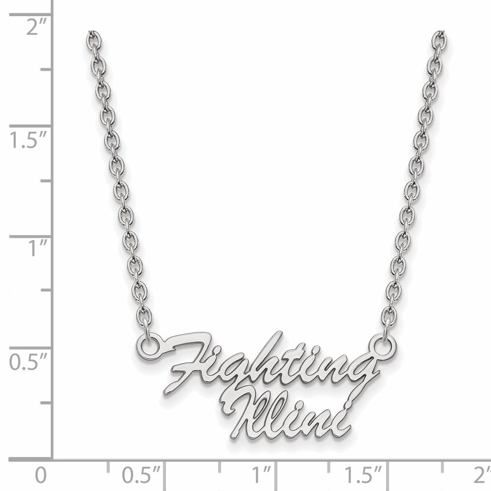 Sterling Silver Rhodium Plated Logoart University Of Illinois Fighting Illini Script 18 Inch Necklace