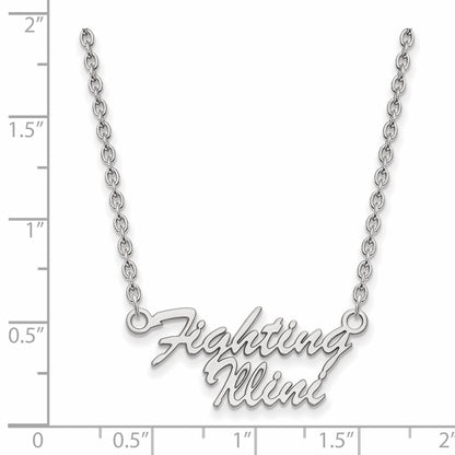 Sterling Silver Rhodium Plated Logoart University Of Illinois Fighting Illini Script 18 Inch Necklace