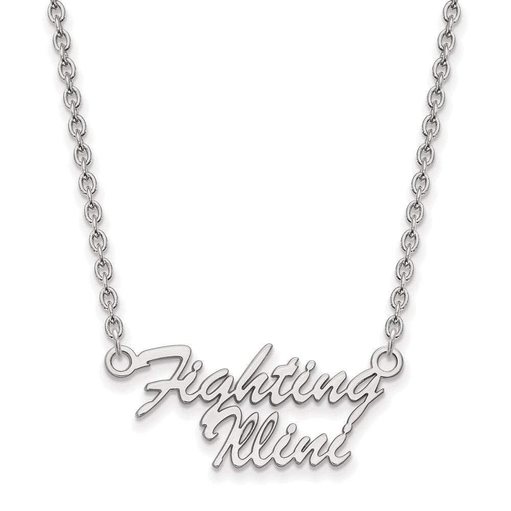 Sterling Silver Rhodium Plated Logoart University Of Illinois Fighting Illini Script 18 Inch Necklace