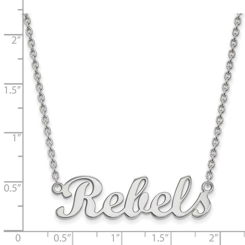Sterling Silver Rhodium Plated Logoart University Of Mississippi Rebels Script Bar 18 Inch Necklace