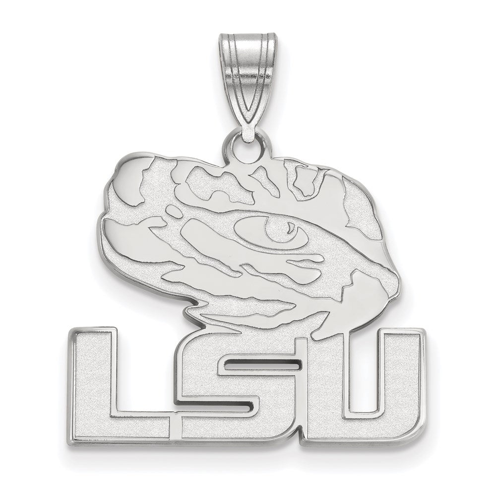 10K White Gold Logoart Louisiana State University L S U Tiger Eye Large Pendant