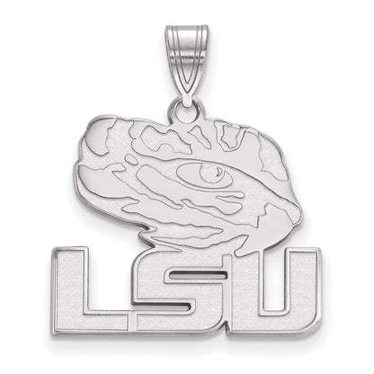 10K White Gold Logoart Louisiana State University L S U Tiger Eye Large Pendant