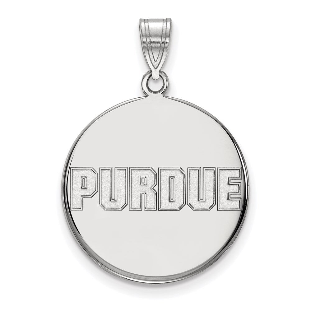 Sterling Silver Rhodium Plated Logoart Purdue University Block Type Large Disc Pendant